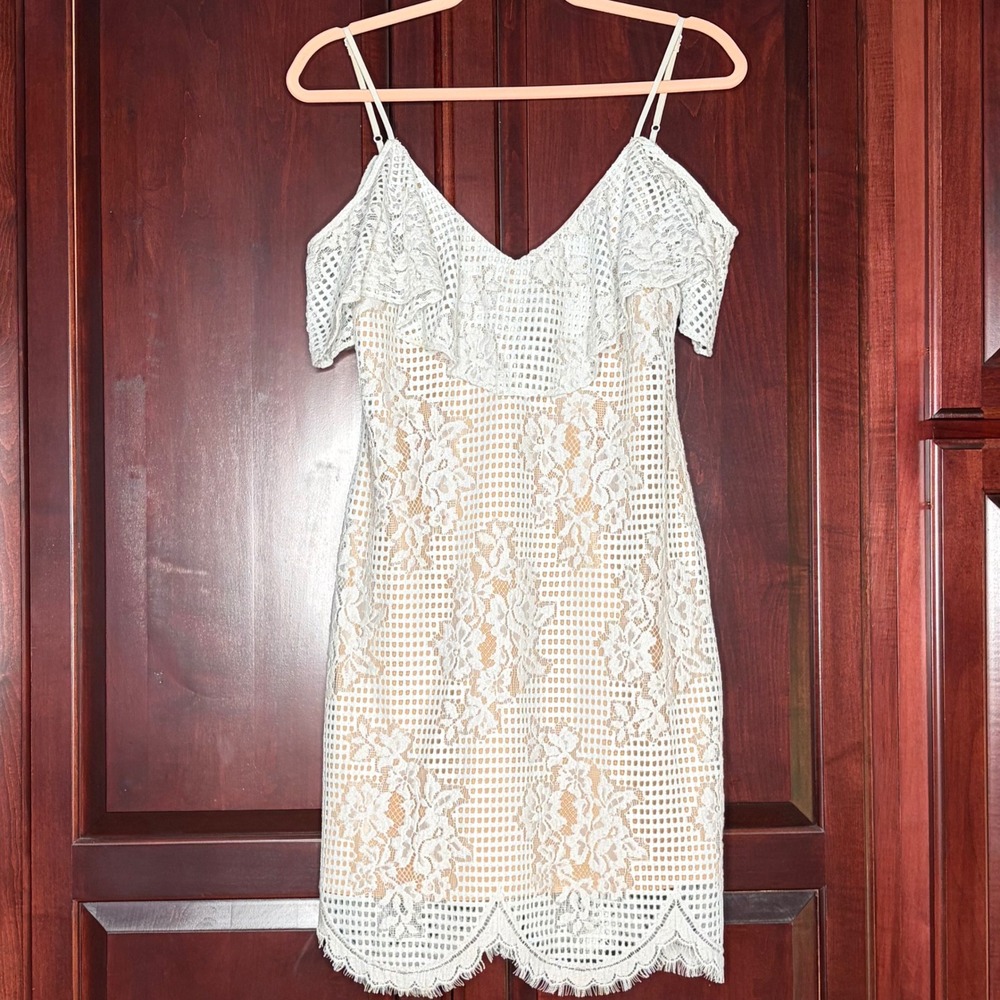 WAYF Lace Mini Dress Women S White Off Shoulder Ruffle Bridal Cocktail